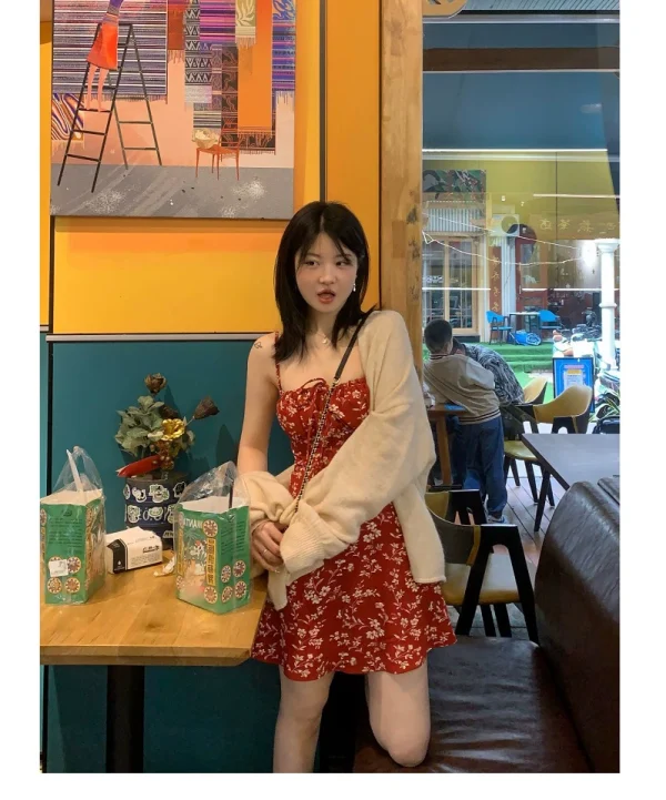 吸吸购物中心/小甜椒/女装春季2023新款裙子红色无袖吊带连衣裙 - 图片 4