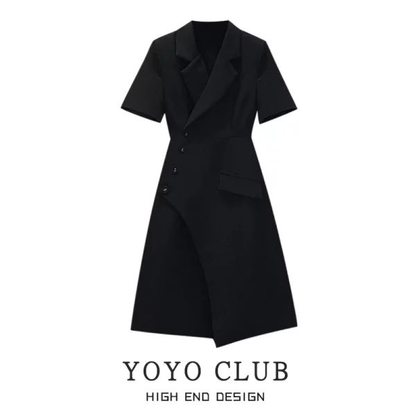 YOYO CLUB大码女装不规则气质修身连衣裙夏季梨形身材显瘦西装裙 - 图片 4