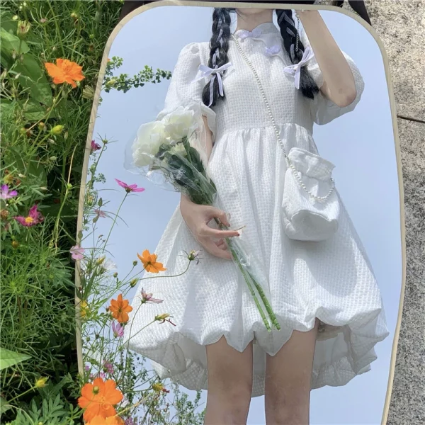 复古改良旗袍蓬蓬裙连衣裙女夏季泡泡袖灯笼裙可爱甜美盘扣小裙子 - 图片 2