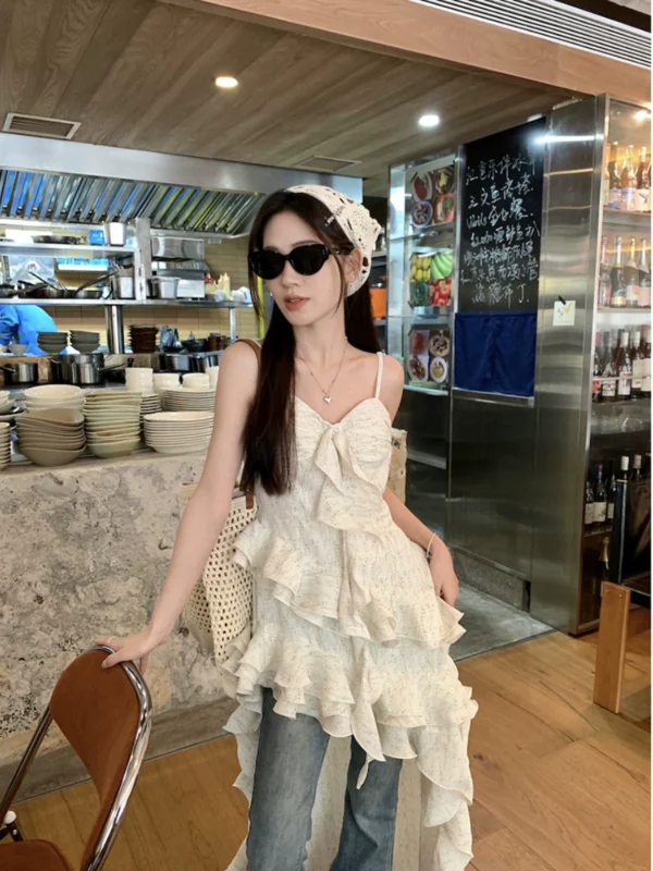 小清新碎花吊带连衣裙女夏季2024新款超仙温柔风不规则叠穿长裙子 - 图片 2