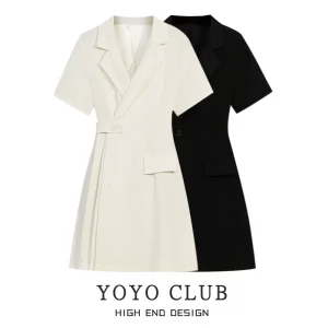 YOYO CLUB大码女装高级质感白色西装连衣裙夏季气质御姐轻熟短裙