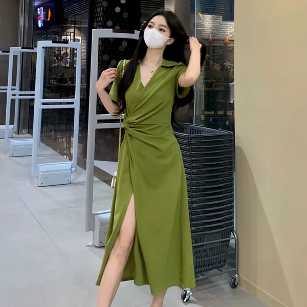 大码女装法式收腰遮肚显瘦裙子胖mm高级感polo连衣裙女夏季新款 - 图片 2