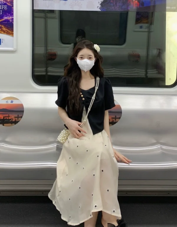 夏季新款假两件设计感裙子气质显瘦不规则小个子休闲法式连衣裙女 - 图片 4