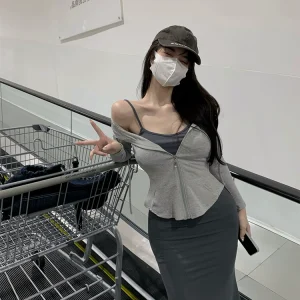 微胖辣妹紧身性感吊带连衣裙秋装女气质收腰显瘦包臀裙套装两件套
