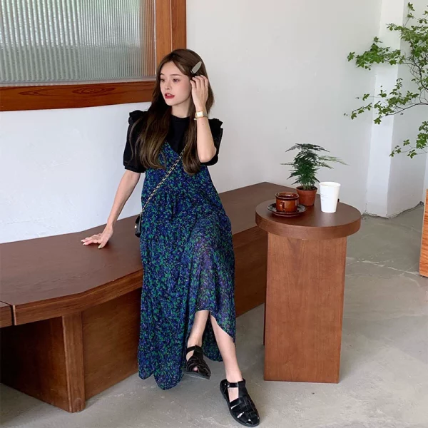 夏季2022年新款中长款套装裙子女气质显瘦小众设计碎花吊带连衣裙 - 图片 4