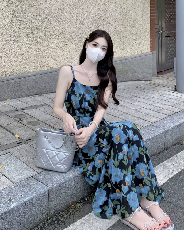 大码女装吊带连衣裙女夏季碎花海边沙滩裙胖mm遮肚显瘦裙子长裙 - 图片 3