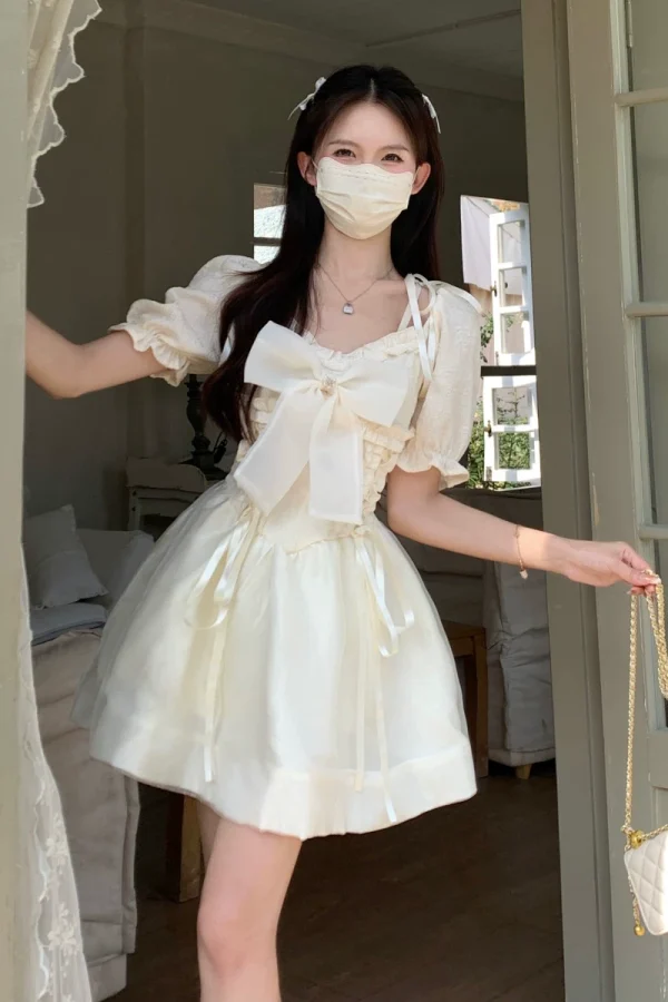 设计感小众蝴蝶结短袖连衣裙女夏季2023年新款气质显瘦公主短裙子 - 图片 2