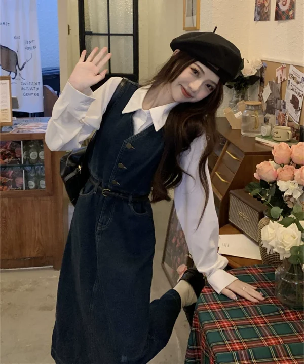 牛仔吊带连衣裙女2023年春夏新款小个子减龄收腰显瘦背心长裙子潮 - 图片 4