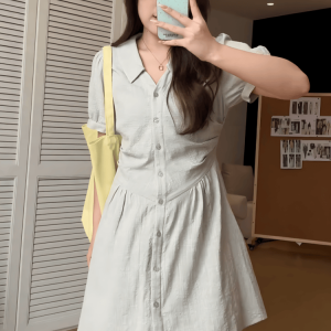 大码设计感翻领气质连衣裙女夏季小个子胖mm收腰遮肉显瘦绝美裙子