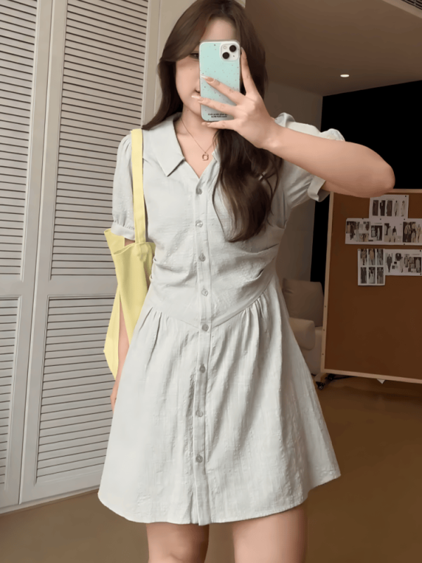 大码设计感翻领气质连衣裙女夏季小个子胖mm收腰遮肉显瘦绝美裙子