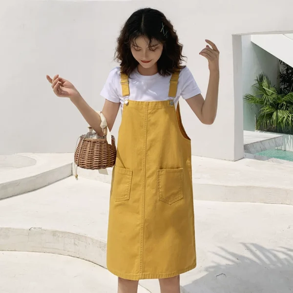 裙子女2021年新款夏季小黄裙背带裙连衣裙闺蜜装牛仔背带裤小清新 - 图片 5