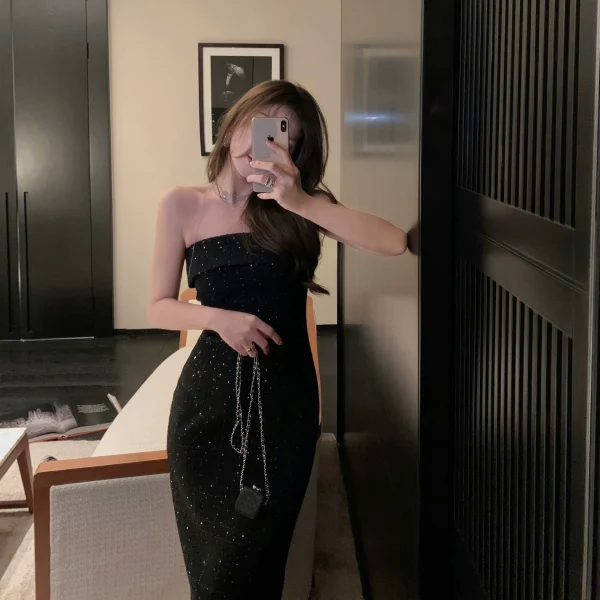 Middletone | 女明星！绝美亮片混织羊毛花呢连衣裙抹胸裙礼服裙 - 图片 2