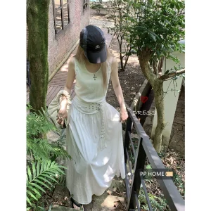 PPHOME温糯絮羽~背心连衣裙女夏季高级感铆钉收腰显瘦气质长裙子