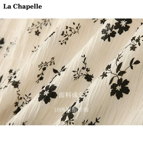 拉夏贝尔/La Chapelle夏季新款法式碎花连衣裙高腰复古短袖中长裙 - 图片 3