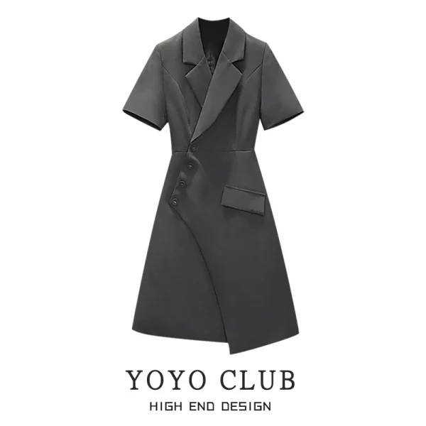 YOYO CLUB大码女装不规则气质修身连衣裙夏季梨形身材显瘦西装裙 - 图片 3