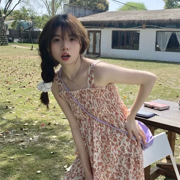 小清新碎花裙沙滩裙海边度假风吊带裙连衣裙女夏长裙法式裙子夏天
