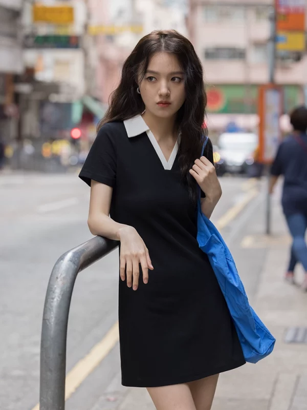 觅定学院风polo连衣裙女2023夏季新款高级感黑色小个子气质裙子 - 图片 2