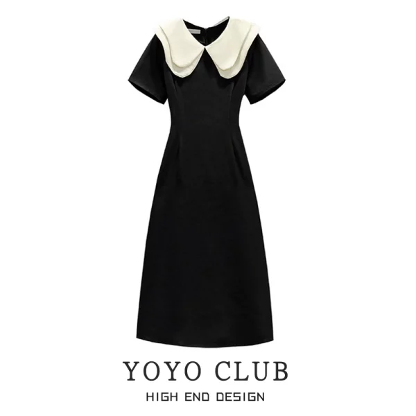 YOYO CLUB大码梨形身材娃娃领法式连衣裙夏季火龙果色遮肉显瘦裙 - 图片 3