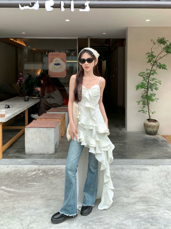 小清新碎花吊带连衣裙女夏季2024新款超仙温柔风不规则叠穿长裙子 - 图片 5